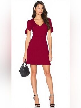 Reformation Red Ribbed V-Neck Tie-Sleeve Knit Mini Dress Size XS